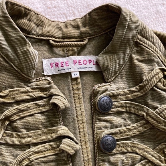 Free People Denim Seamed and Structured Military Jacket Buttons Olive Green XS - Picture 6 of 11